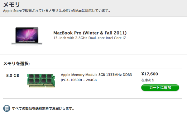 MacBook Pro純正メモリー