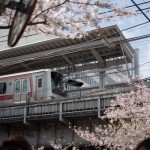 桜と駅と電車